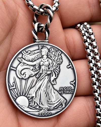Collana moneta aquila argento