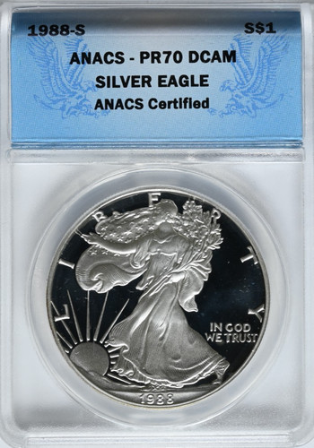 1988 silver eagle anacs - s,