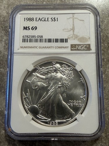 Aquila argento 1988 ngc ms69 - aquila, d'argento